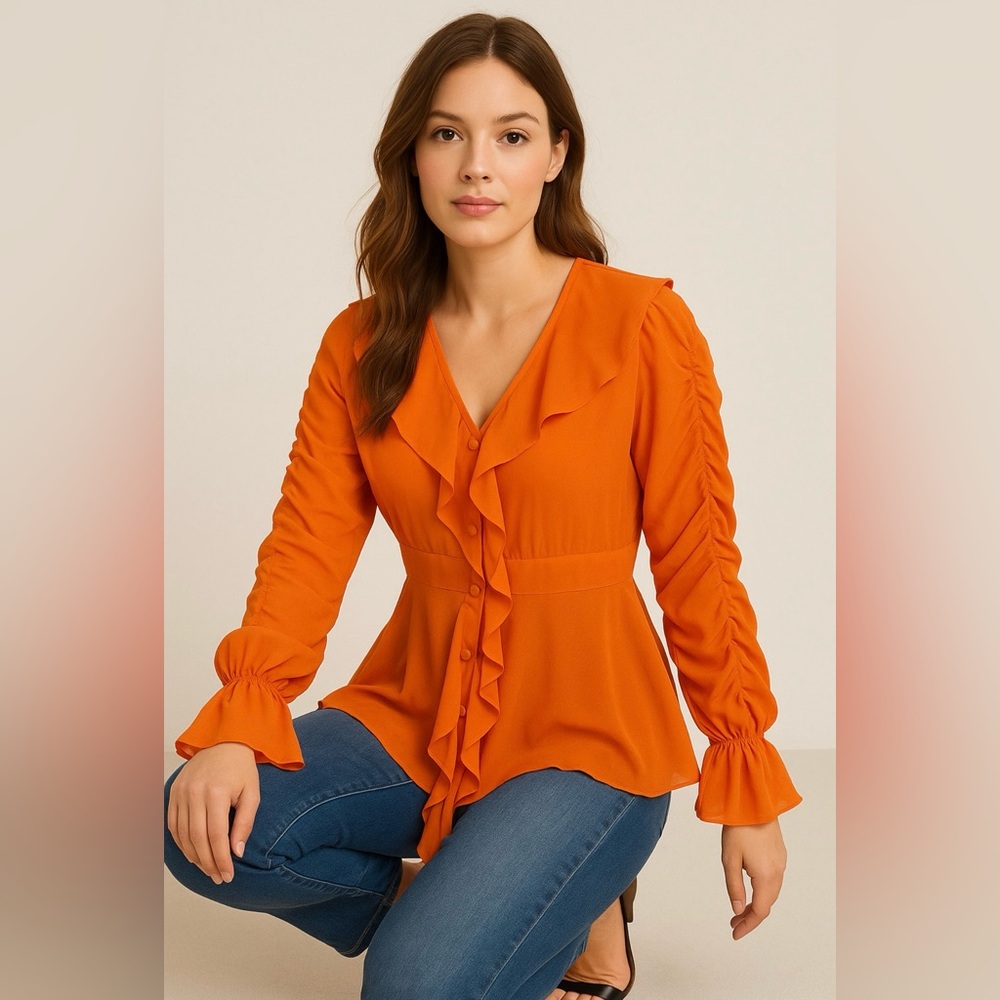 Ashro Vibrant Orange Ruffle Blouse